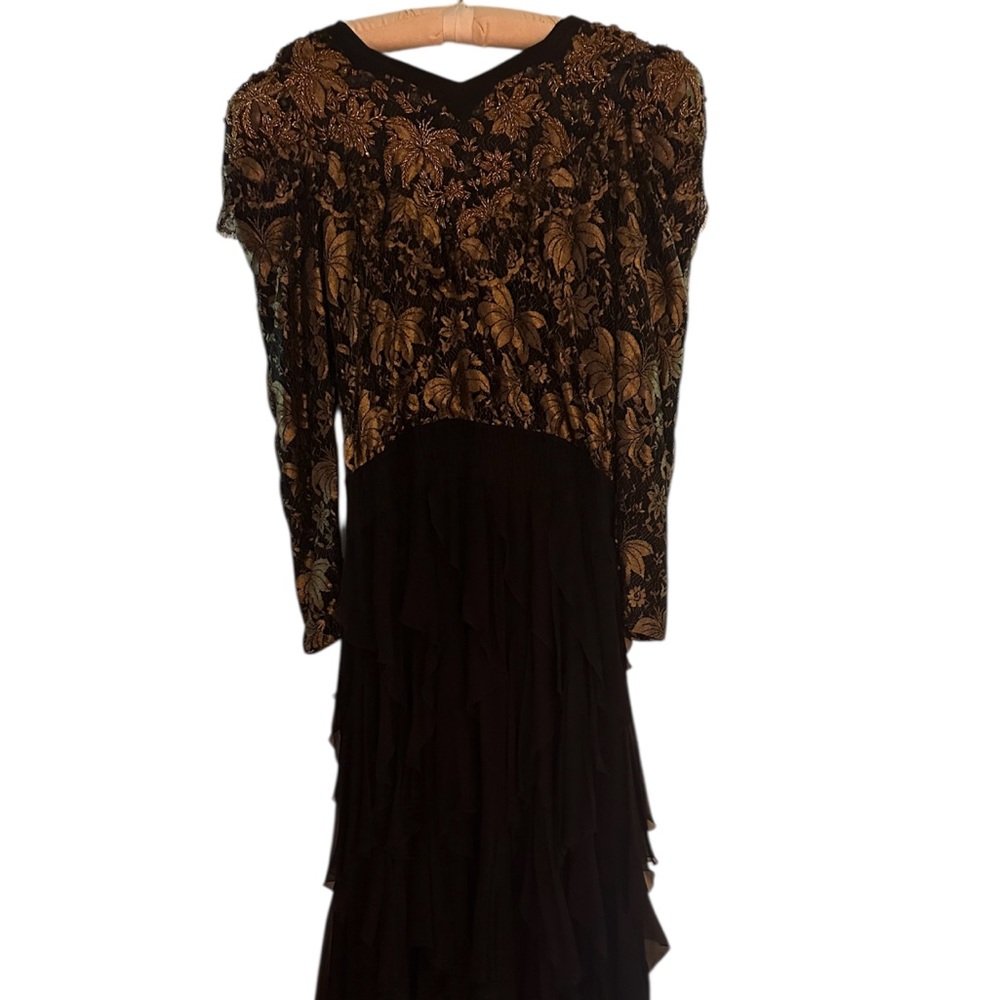 Diane Freis 100% silk gold and black beaded top and Ruffled Tiered Dress